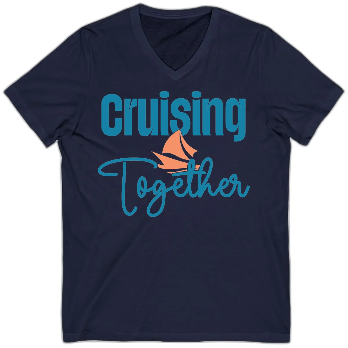 Cruising Together Sailboat V-Neck in Navy