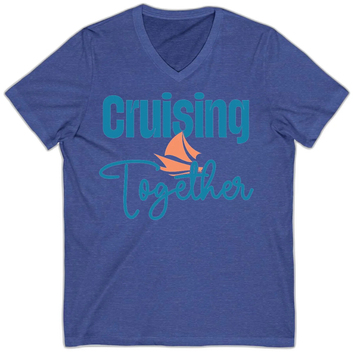 Cruising Together Sailboat V-Neck in Heather True Royal