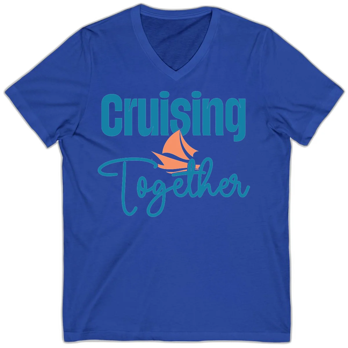 Cruising Together Sailboat V-Neck in True Royal