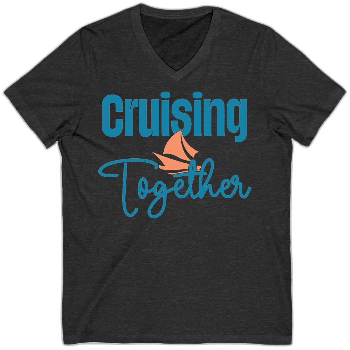 Cruising Together Sailboat V-Neck in Dark Grey Heather