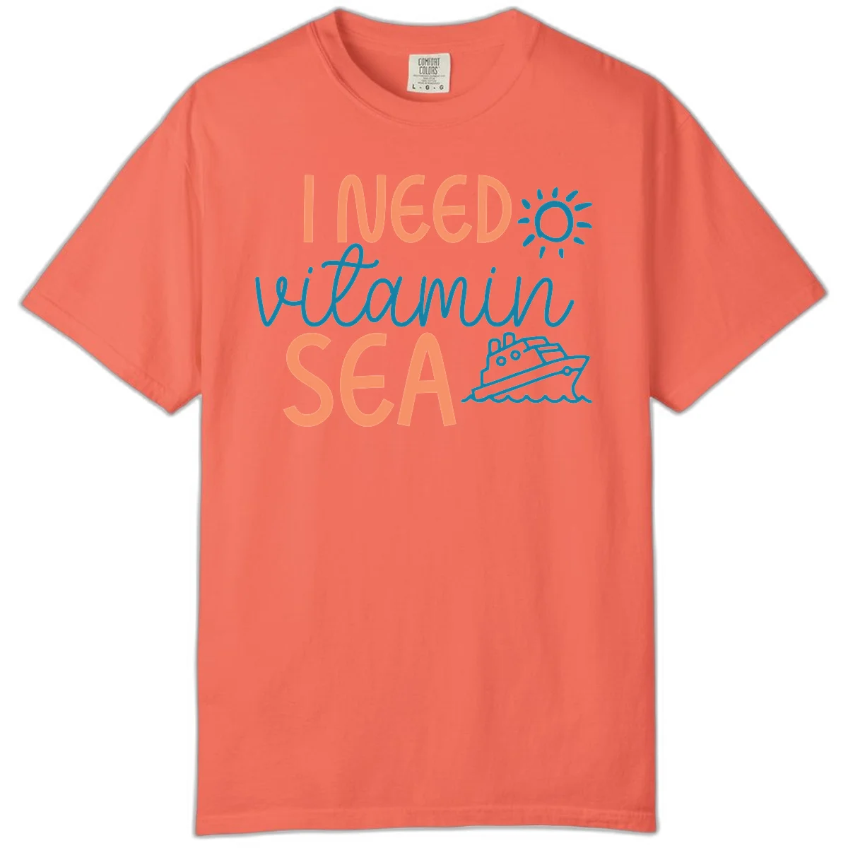 I Need Vitamin Sea Comfort Colors Tee for Your Cruise Vacation in Bright Salmon