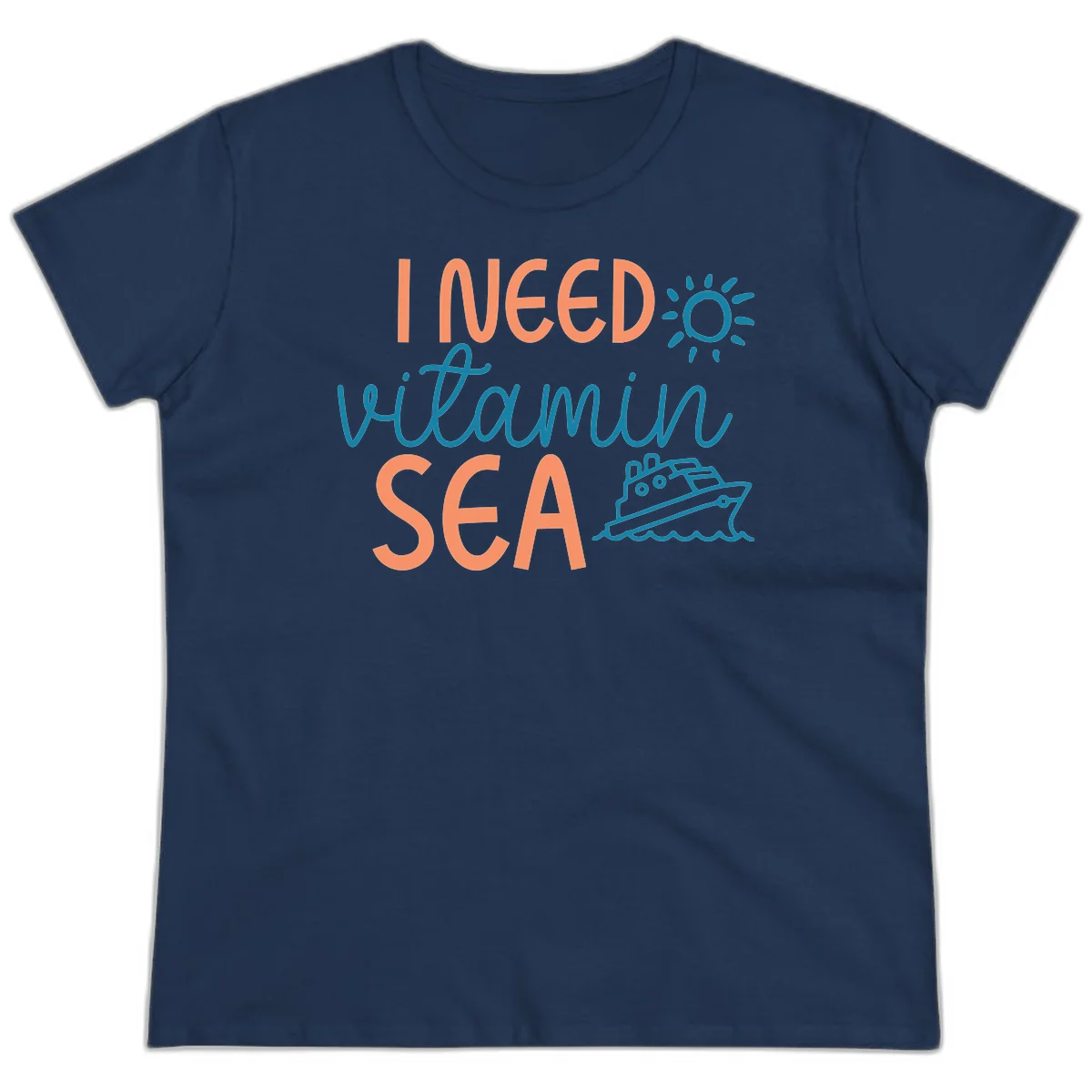 I Need Vitamin Sea Ladies Cruise Tee for Ocean Lovers in Navy