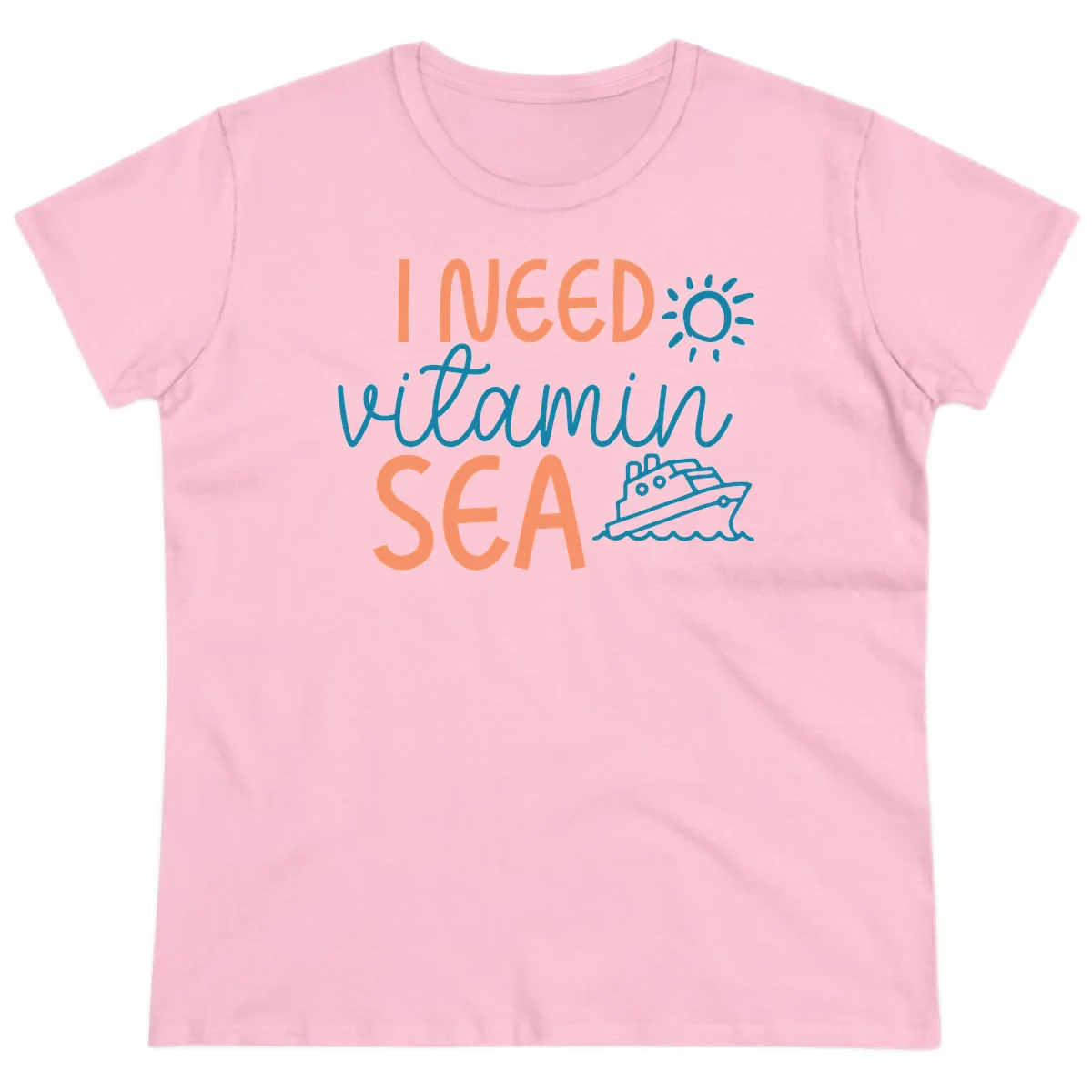I Need Vitamin Sea Ladies Cruise Tee for Ocean Lovers in Light Pink