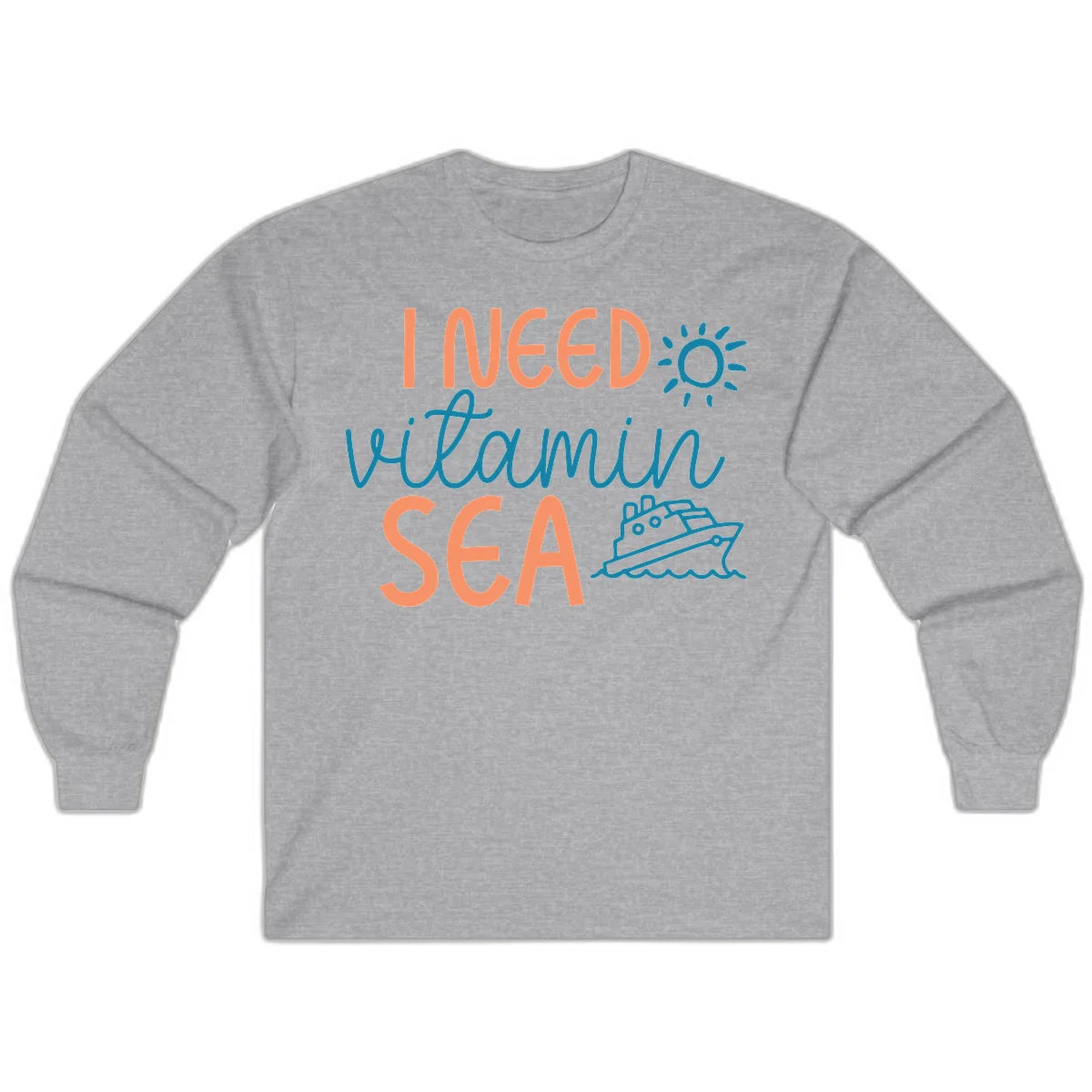 I Need Vitamin Sea Long Sleeve Cruise Tee for Travel in Sport Grey