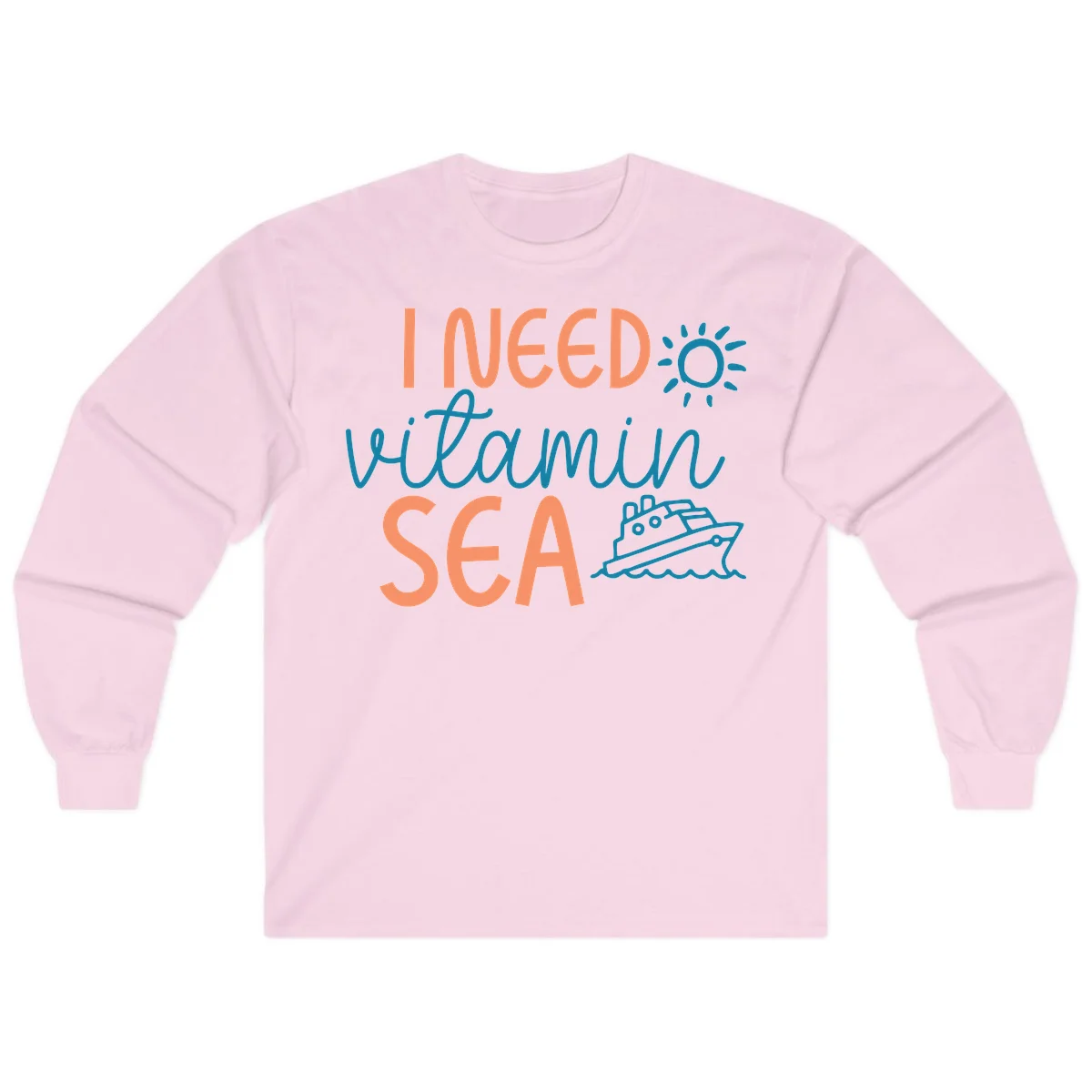 I Need Vitamin Sea Long Sleeve Cruise Tee for Travel in Light Pink