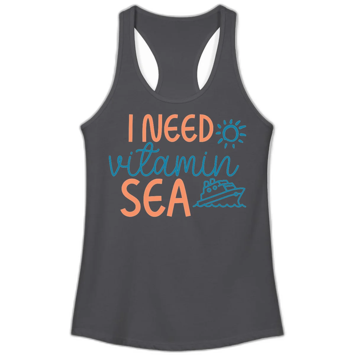 I Need Vitamin Sea Ladies Cruise Tank Top in Solid Dark Gray