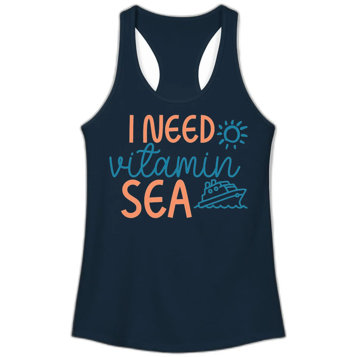 I Need Vitamin Sea Ladies Cruise Tank Top in Solid Midnight Navy