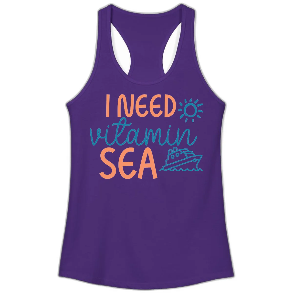 I Need Vitamin Sea Ladies Cruise Tank Top in Solid Purple Rush