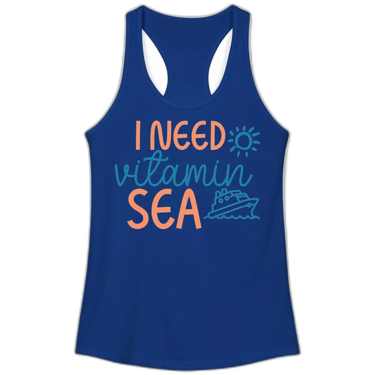 I Need Vitamin Sea Ladies Cruise Tank Top in Solid Royal