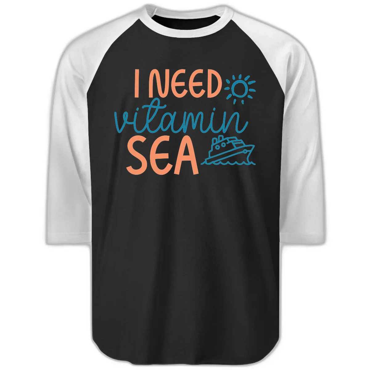 I Need Vitamin Sea Raglan 3/4 Sleeve Cruise Tee in Black White