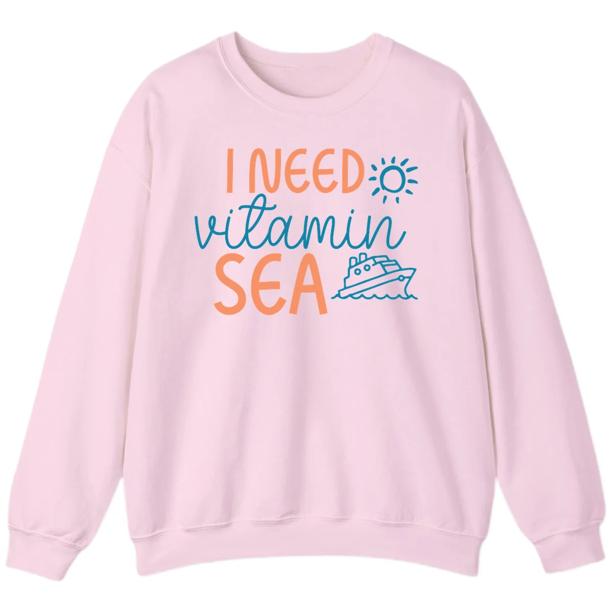 I Need Vitamin Sea Cruise Vacation Sweatshirt in Light Pink