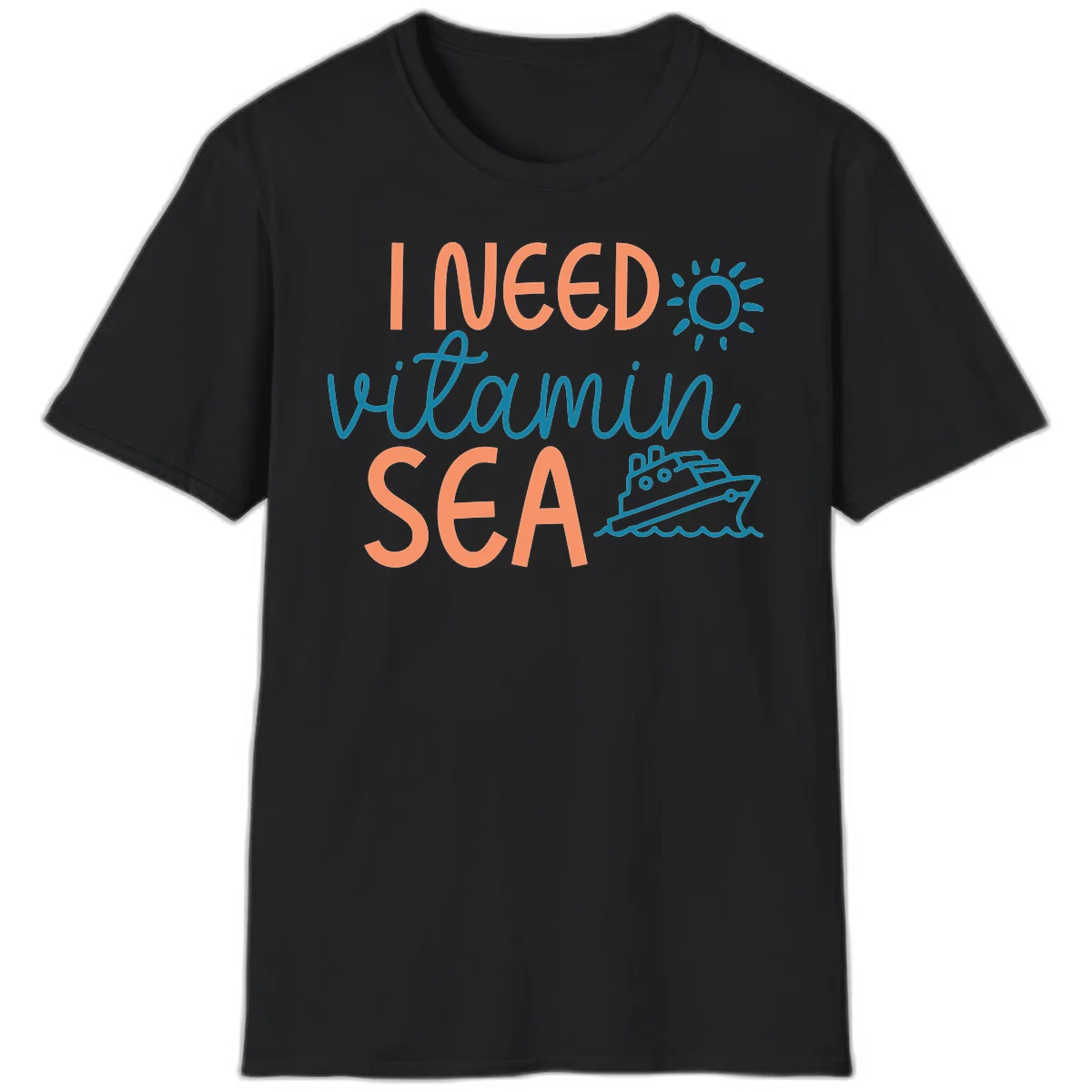 I Need Vitamin Sea Cruise Vacation T-Shirt for Ocean Lovers in Black