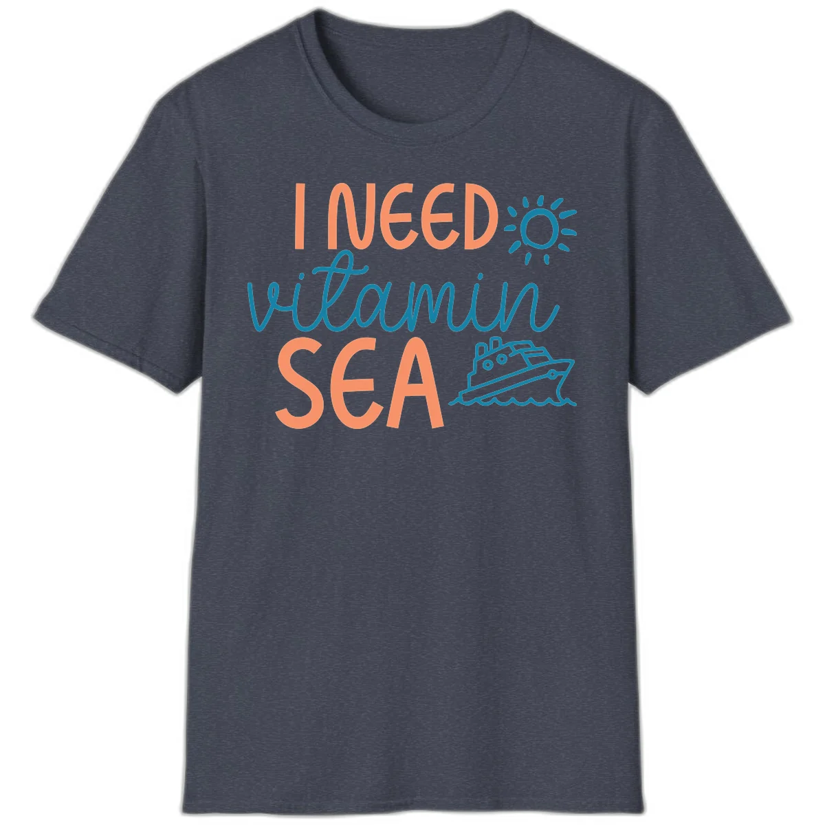 I Need Vitamin Sea Cruise Vacation T-Shirt for Ocean Lovers in Heather Navy