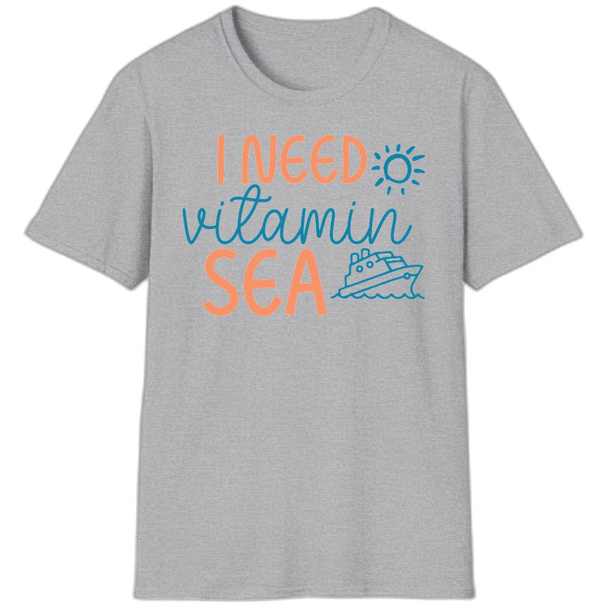 I Need Vitamin Sea Cruise Vacation T-Shirt for Ocean Lovers in Sport Grey