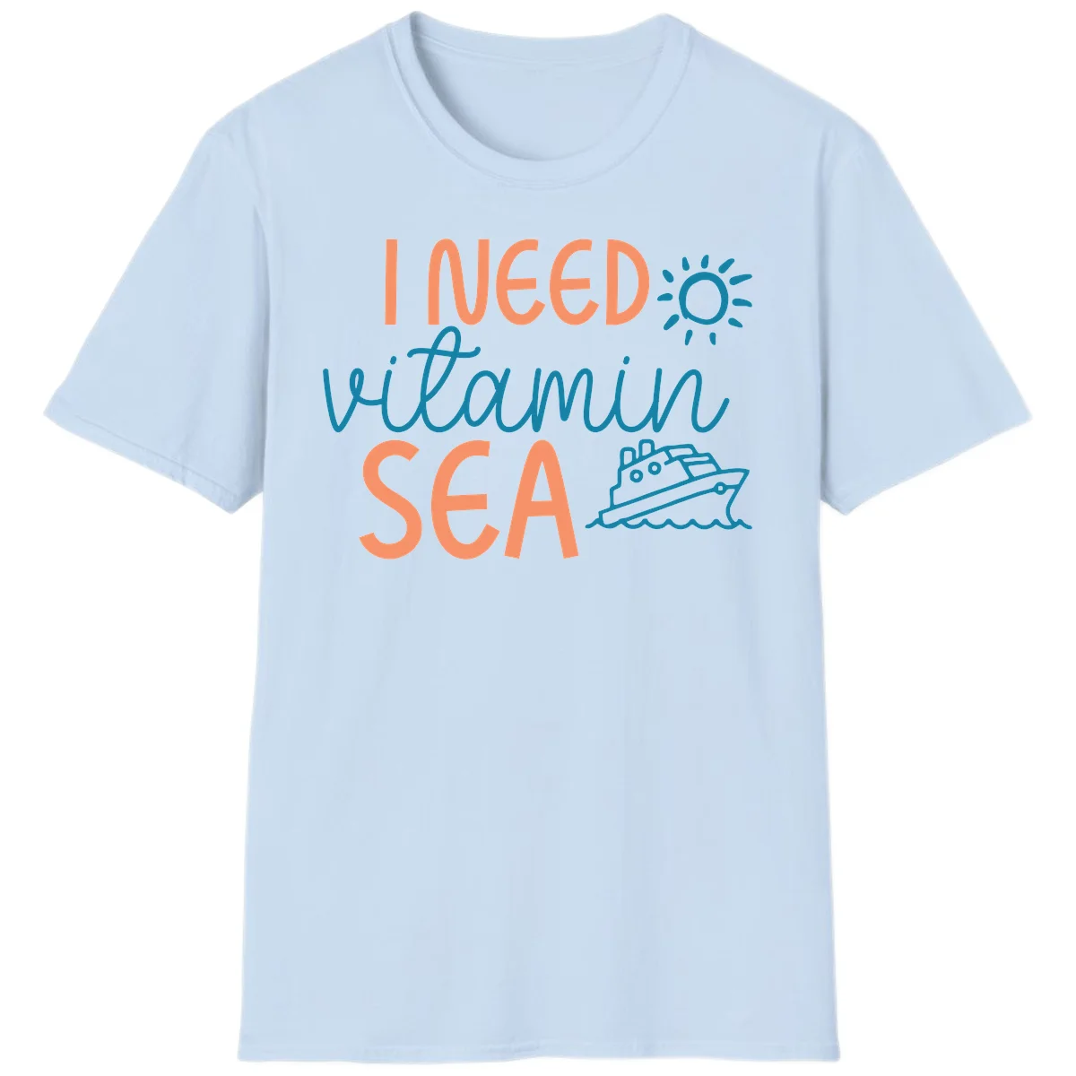 I Need Vitamin Sea Cruise Vacation T-Shirt for Ocean Lovers in Light Blue