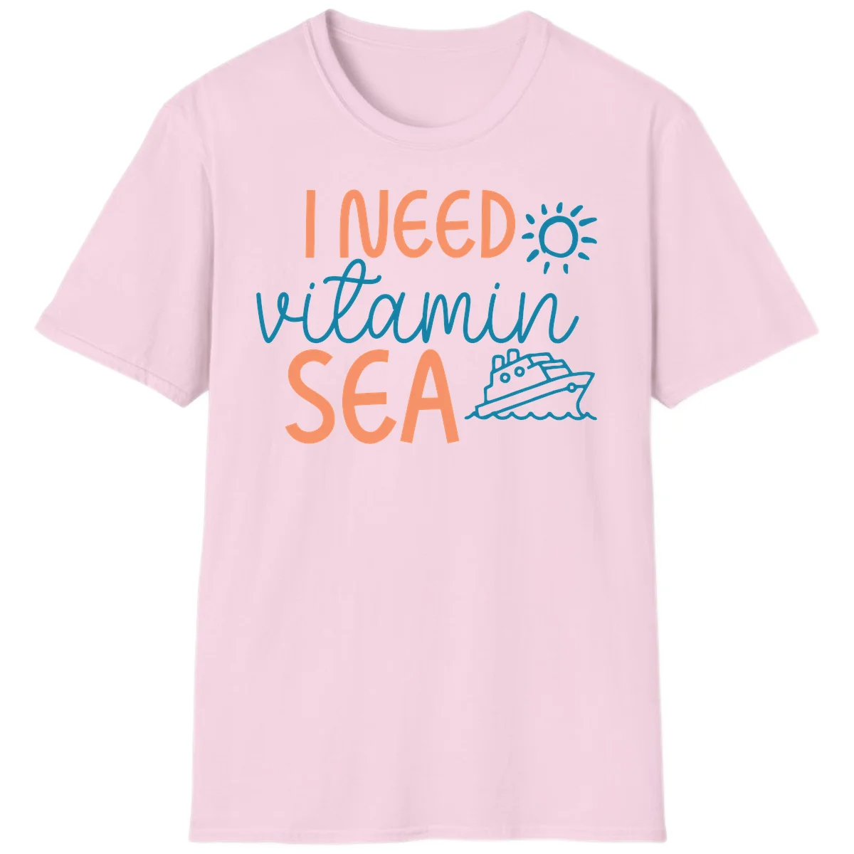I Need Vitamin Sea Cruise Vacation T-Shirt for Ocean Lovers in Light Pink
