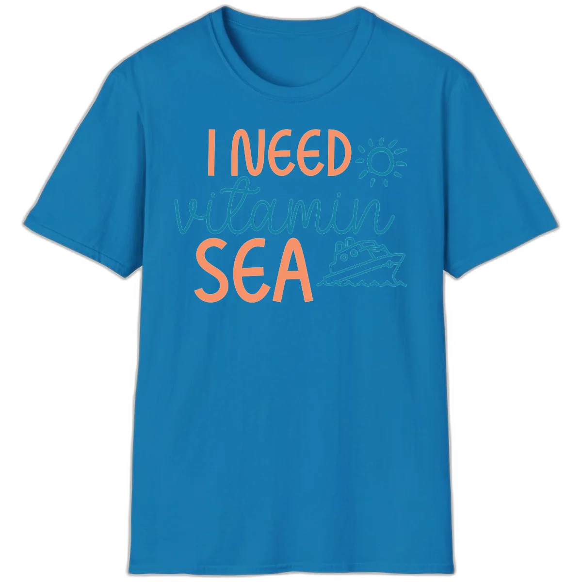 I Need Vitamin Sea Cruise Vacation T-Shirt for Ocean Lovers in Sapphire