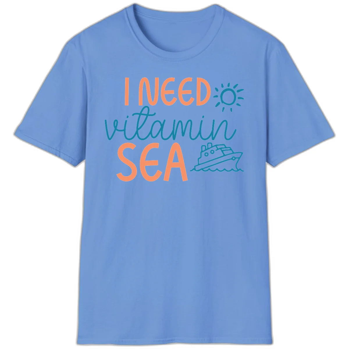 I Need Vitamin Sea Cruise Vacation T-Shirt for Ocean Lovers in Carolina Blue