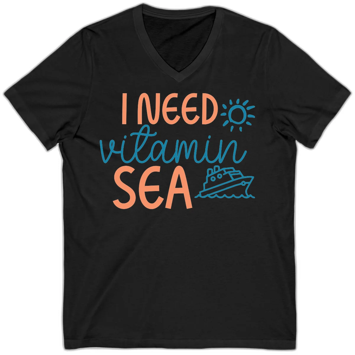 I Need Vitamin Sea V-Neck Cruise Tee for Vacation in Black