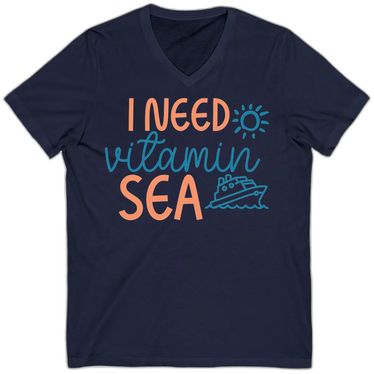 I Need Vitamin Sea V-Neck Cruise Tee for Vacation in Navy