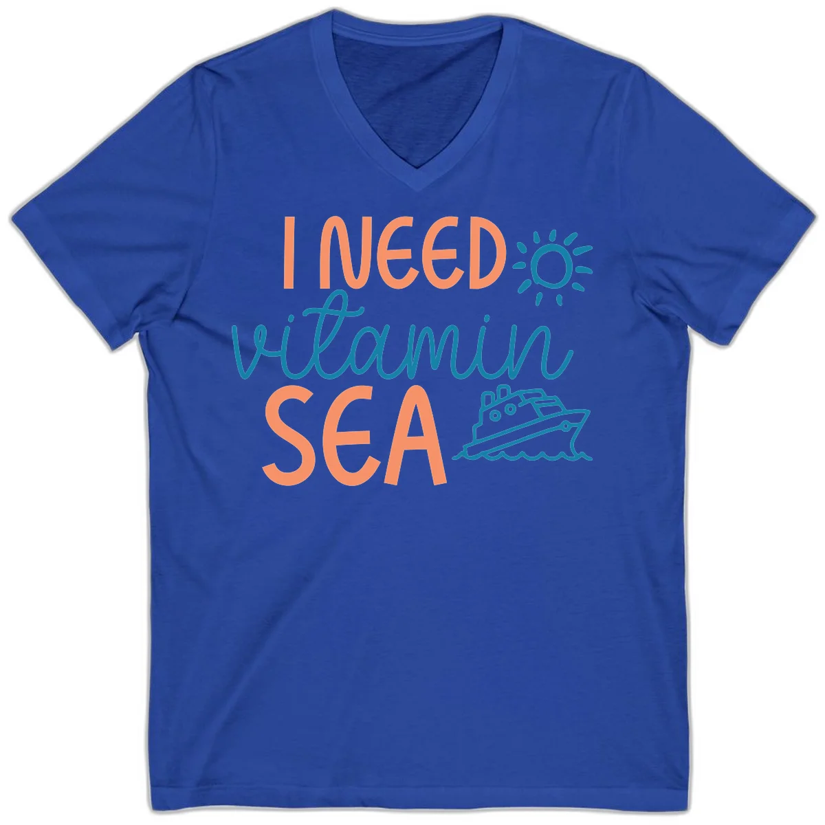 I Need Vitamin Sea V-Neck Cruise Tee for Vacation in True Royal