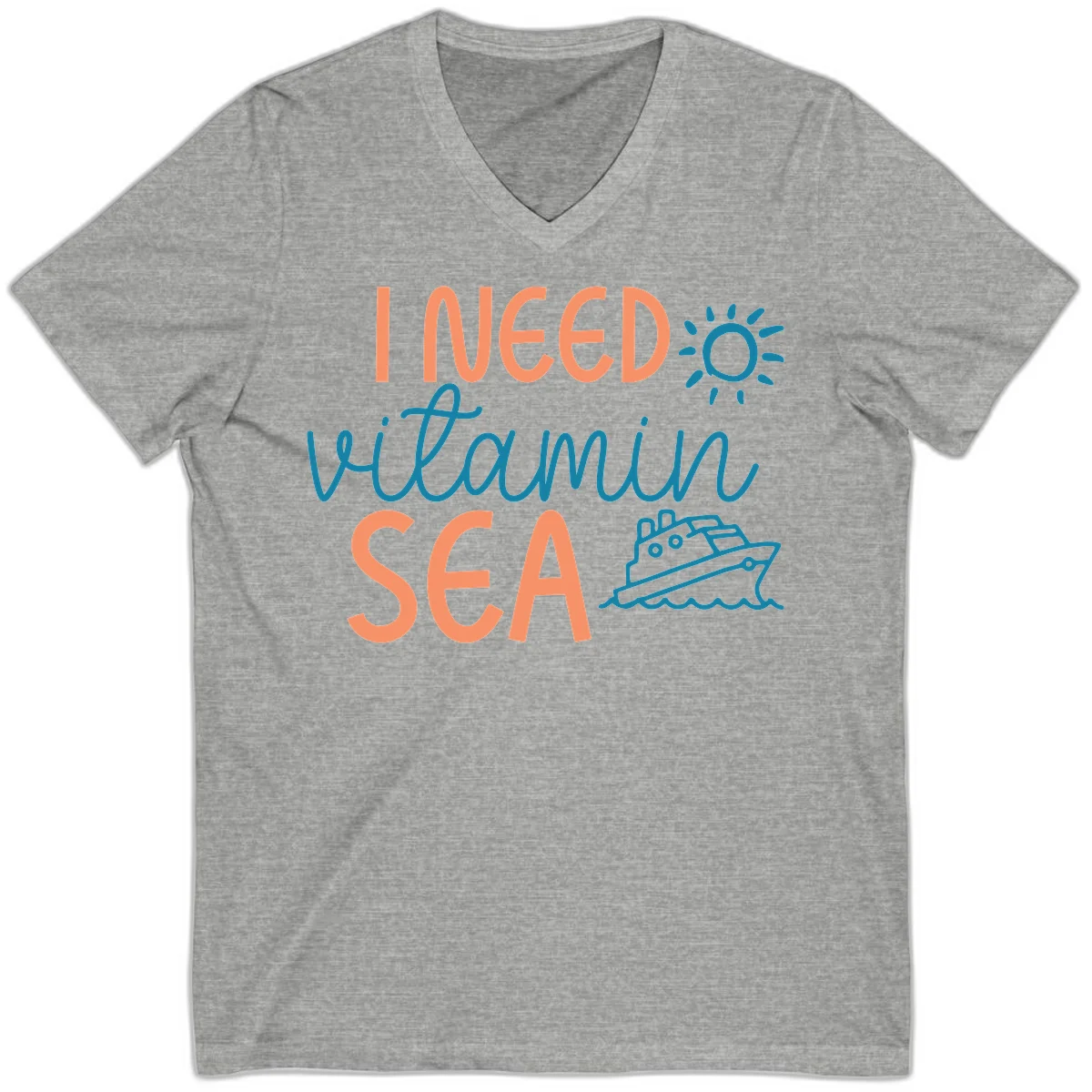 I Need Vitamin Sea V-Neck Cruise Tee for Vacation in Athletic Heather