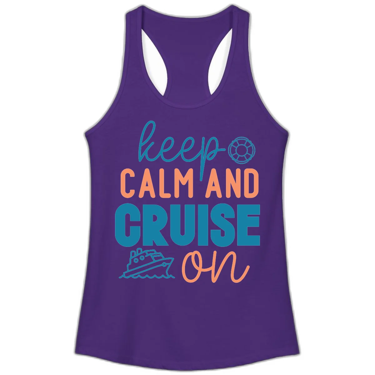 Keep Calm and Cruise On Ladies Tank in Solid Purple Rush