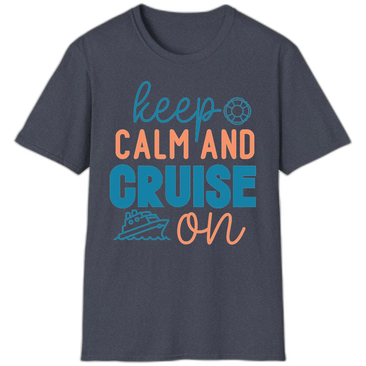 Keep Calm and Cruise On T-Shirt in Heather Navy