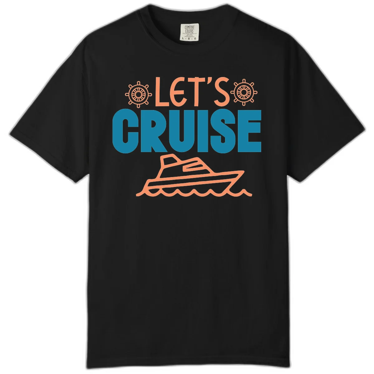 Let's Cruise Nautical Comfort Color T-Shirt in Black