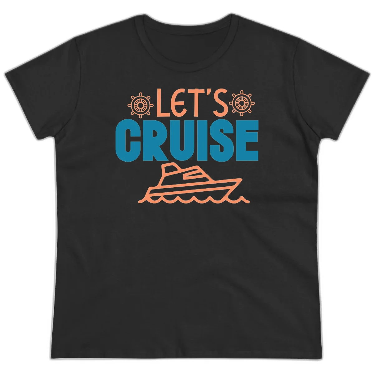 Let's Cruise Nautical Vacation Ladies Tee in Black
