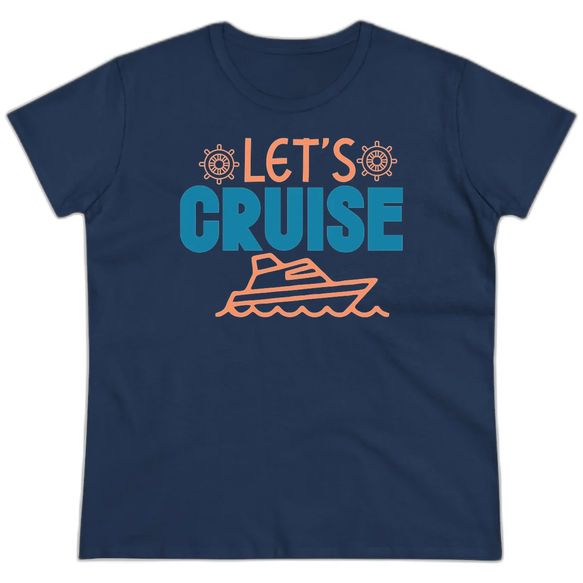 Let's Cruise Nautical Vacation Ladies Tee in Navy