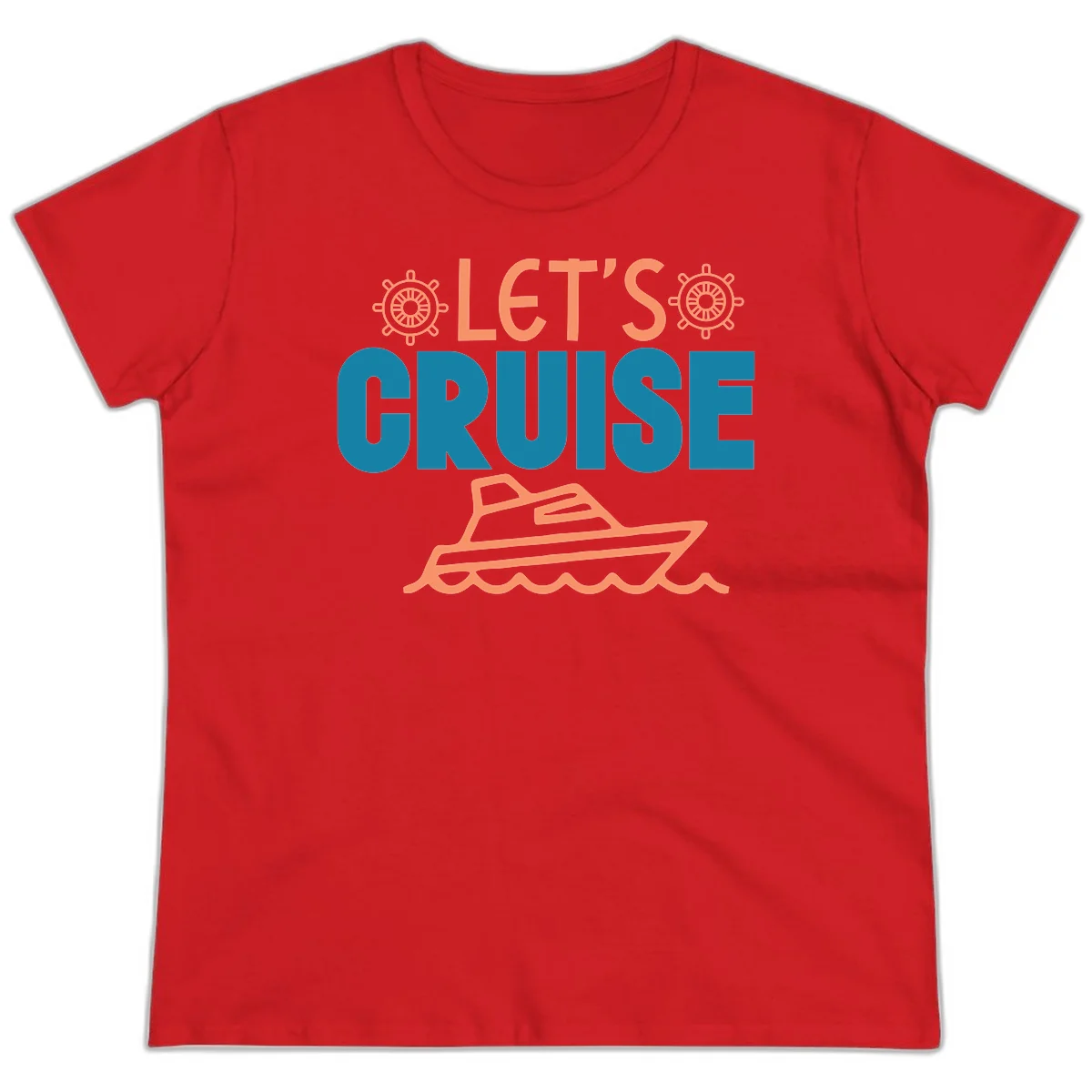 Let's Cruise Nautical Vacation Ladies Tee in Red