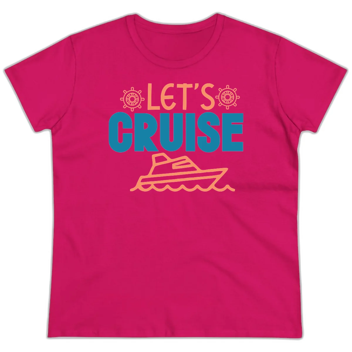 Let's Cruise Nautical Vacation Ladies Tee in Heliconia