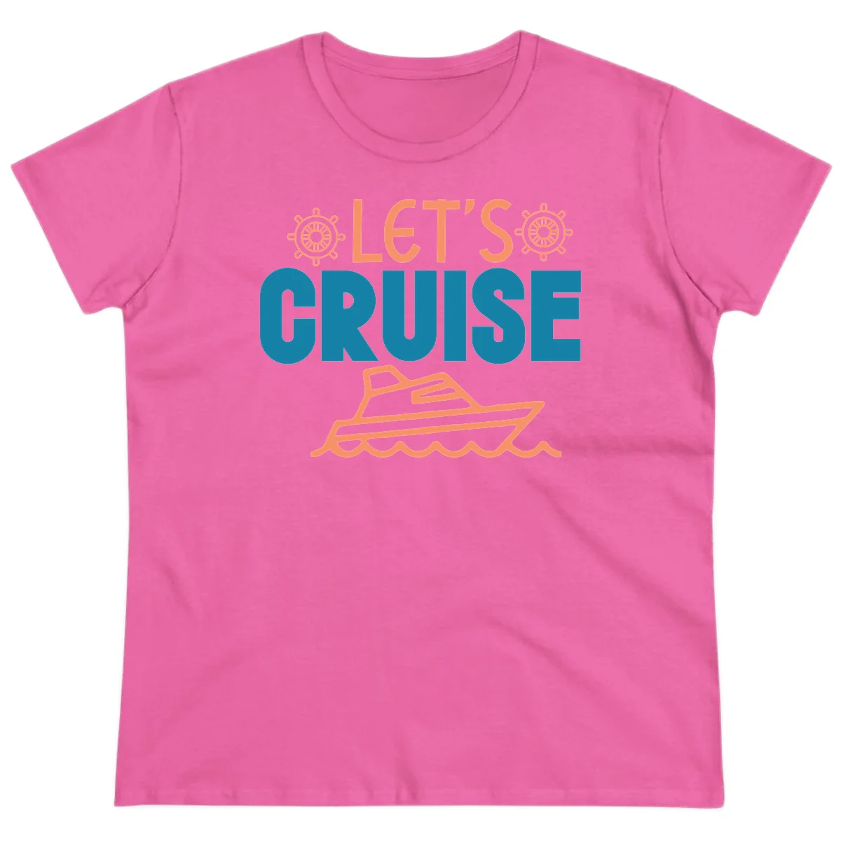 Let's Cruise Nautical Vacation Ladies Tee in Azalea