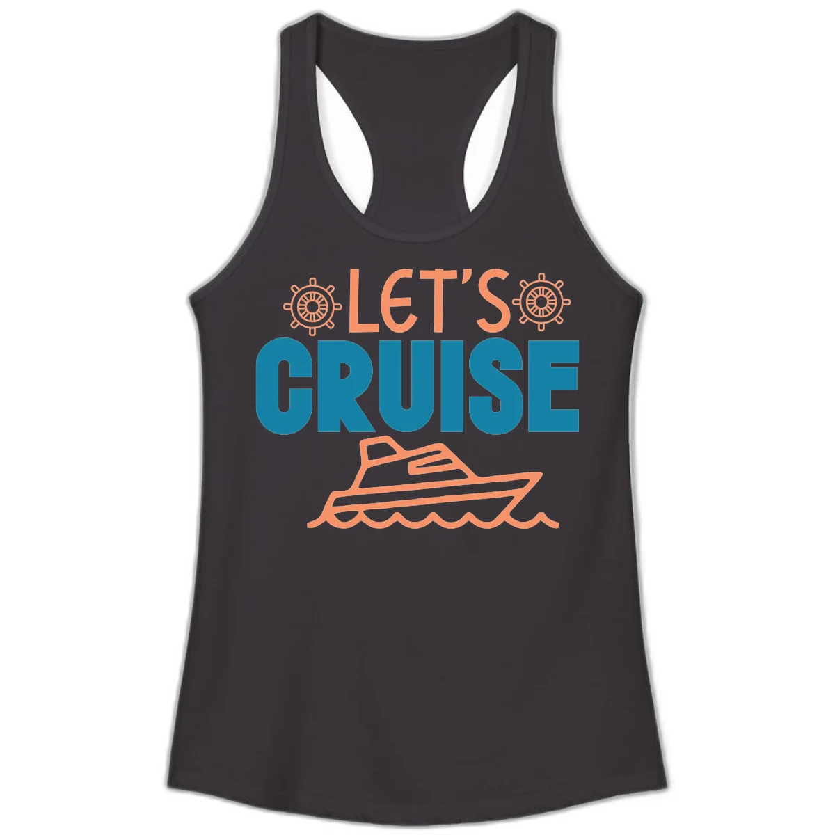 Let's Cruise Nautical Vacation Ladies Tank in Black