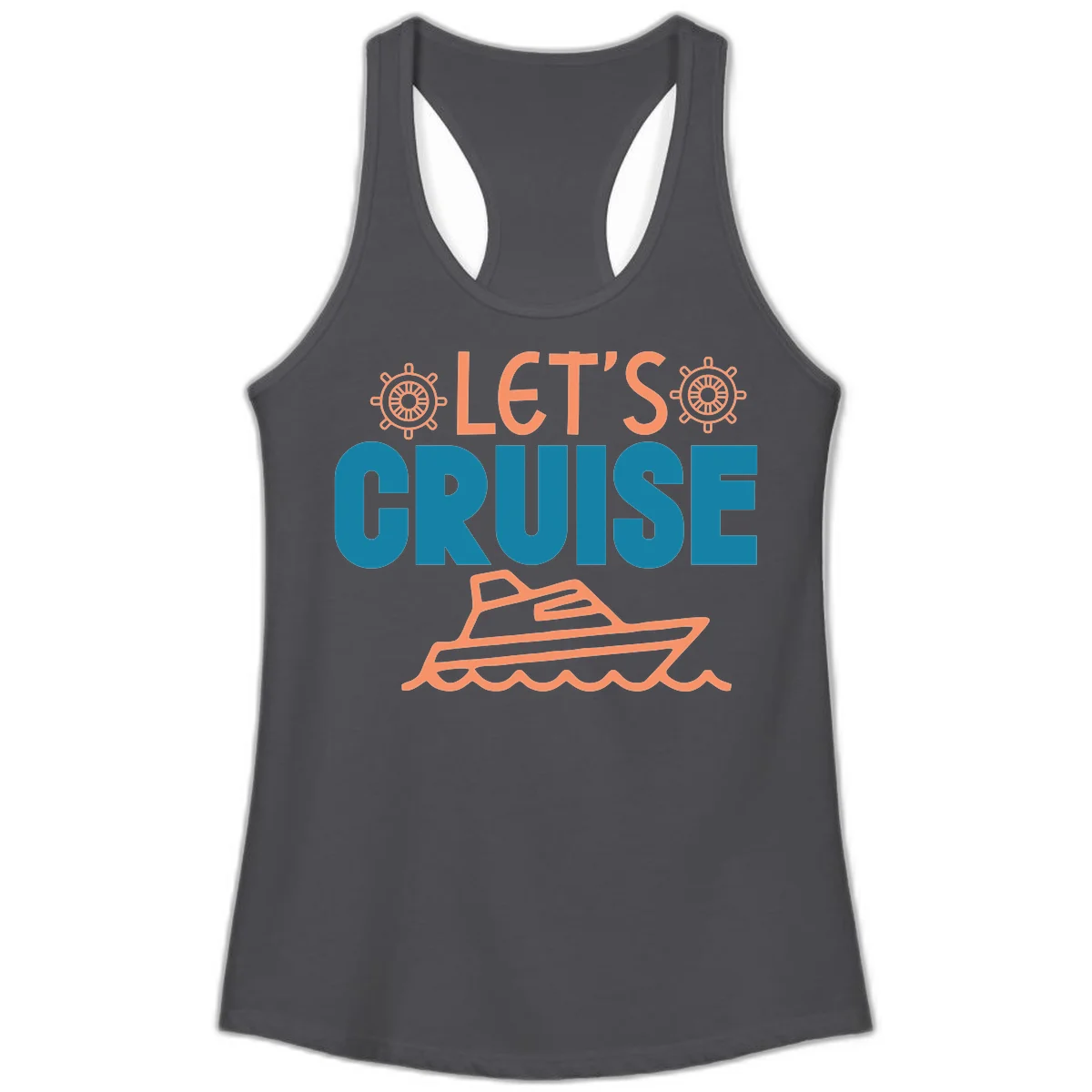 Let's Cruise Nautical Vacation Ladies Tank in Solid Dark Gray