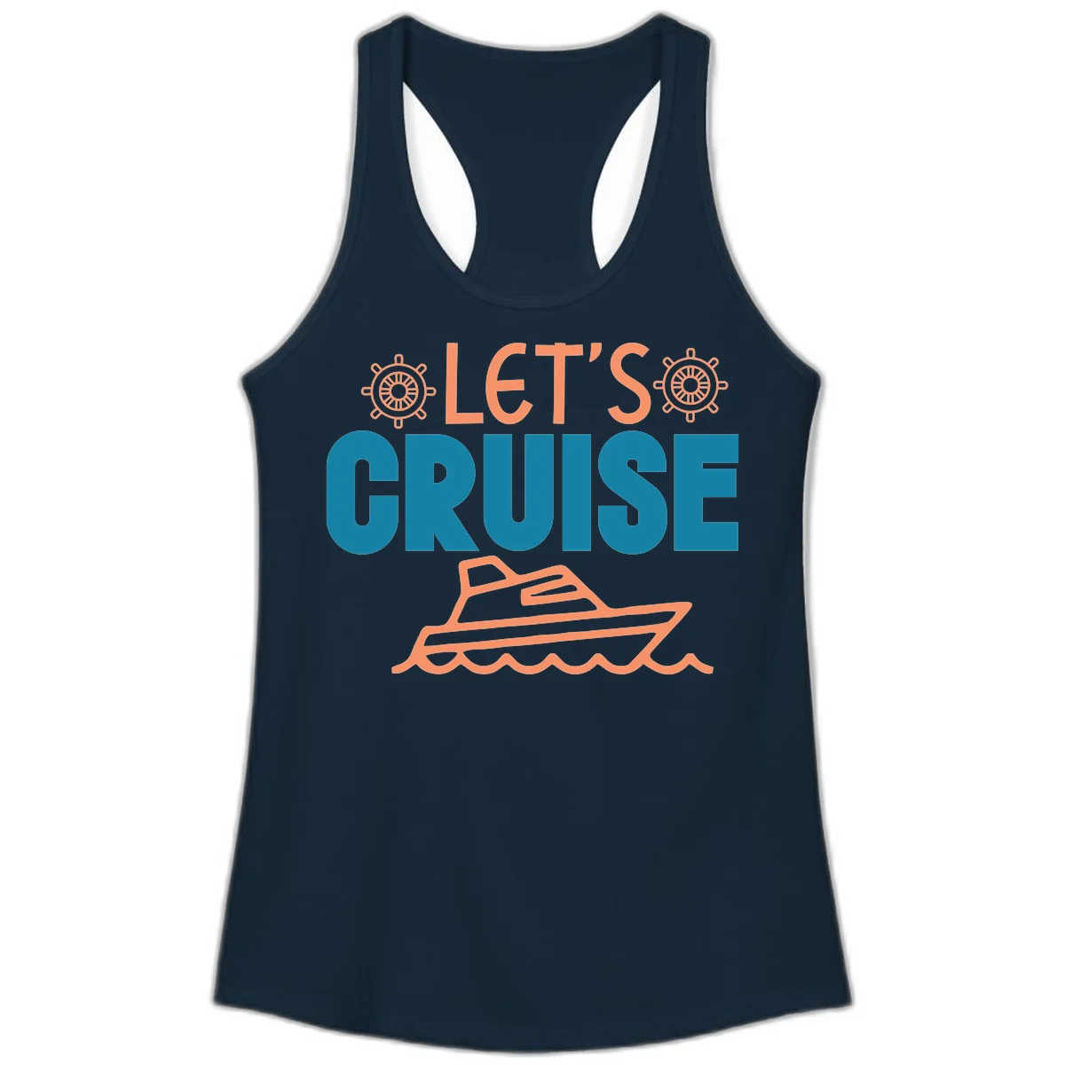 Let's Cruise Nautical Vacation Ladies Tank in Solid Midnight Navy