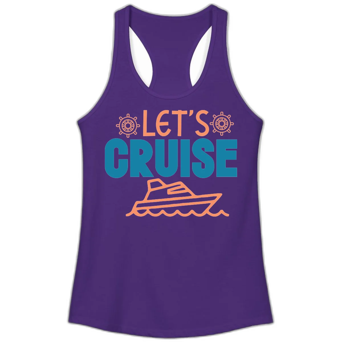 Let's Cruise Nautical Vacation Ladies Tank in Solid Purple Rush