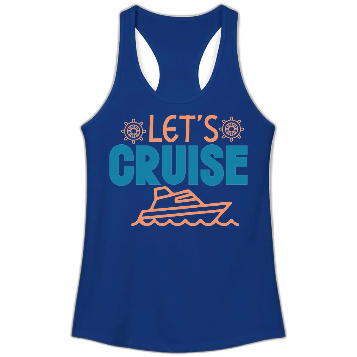 Let's Cruise Nautical Vacation Ladies Tank in Solid Royal