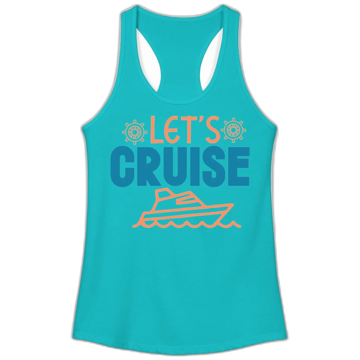 Let's Cruise Nautical Vacation Ladies Tank in Tahiti Blue