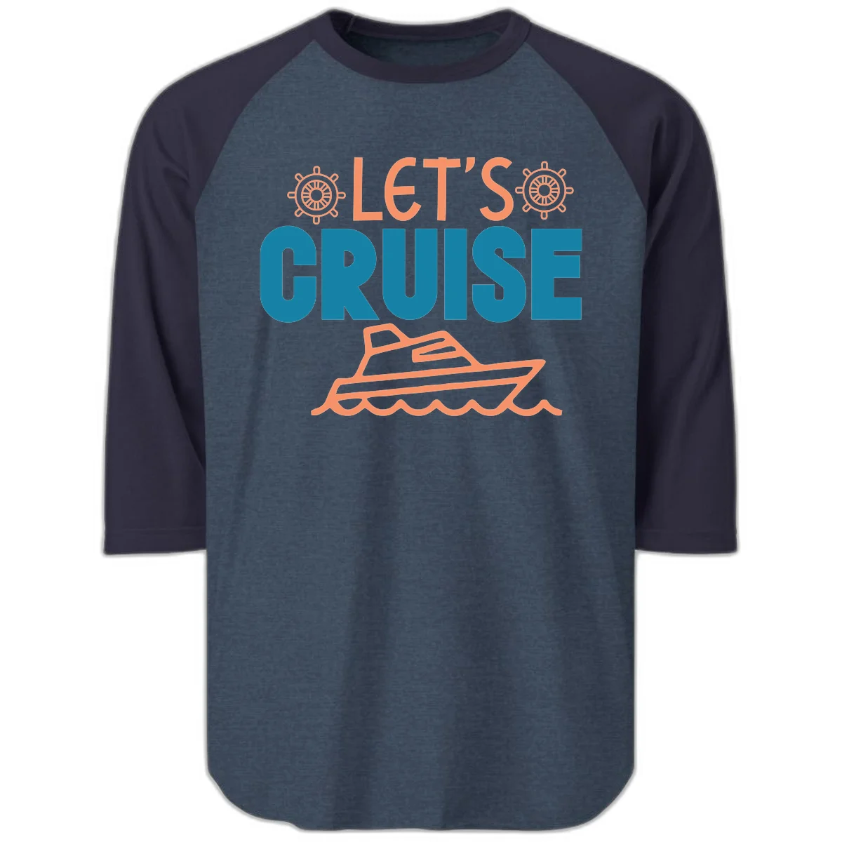 Let's Cruise Nautical Vacation Raglan 3/4 in Heather Denim Navy