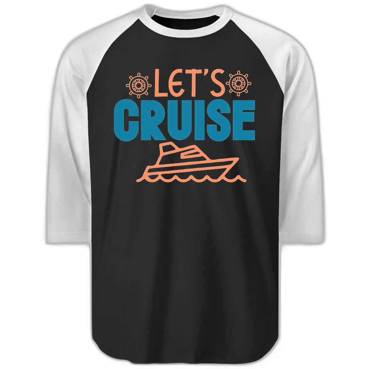 Let's Cruise Nautical Vacation Raglan 3/4 in Black White