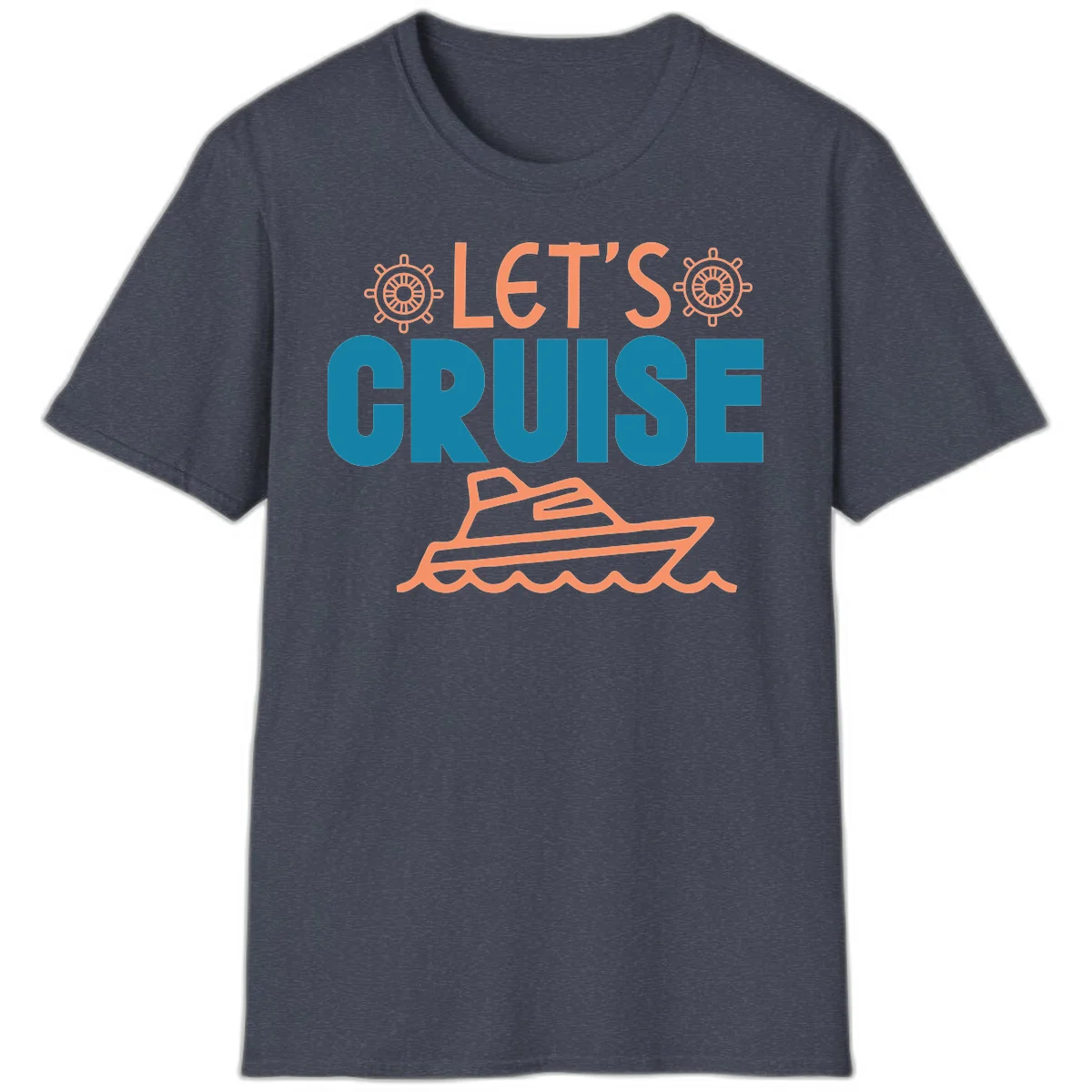 Let's Cruise Nautical Yacht Vacation T-Shirt in Heather Navy
