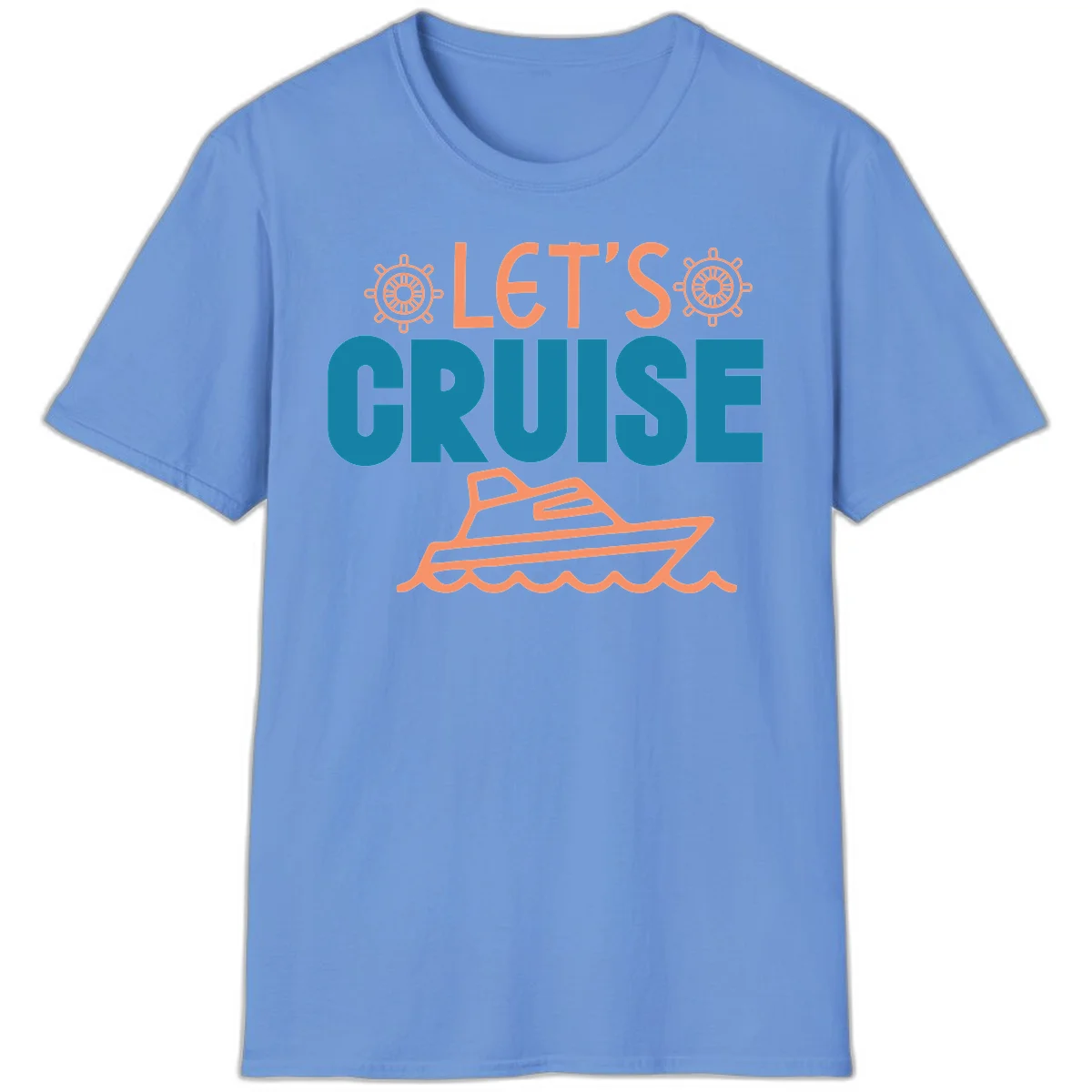 Let's Cruise Nautical Yacht Vacation T-Shirt in Carolina Blue