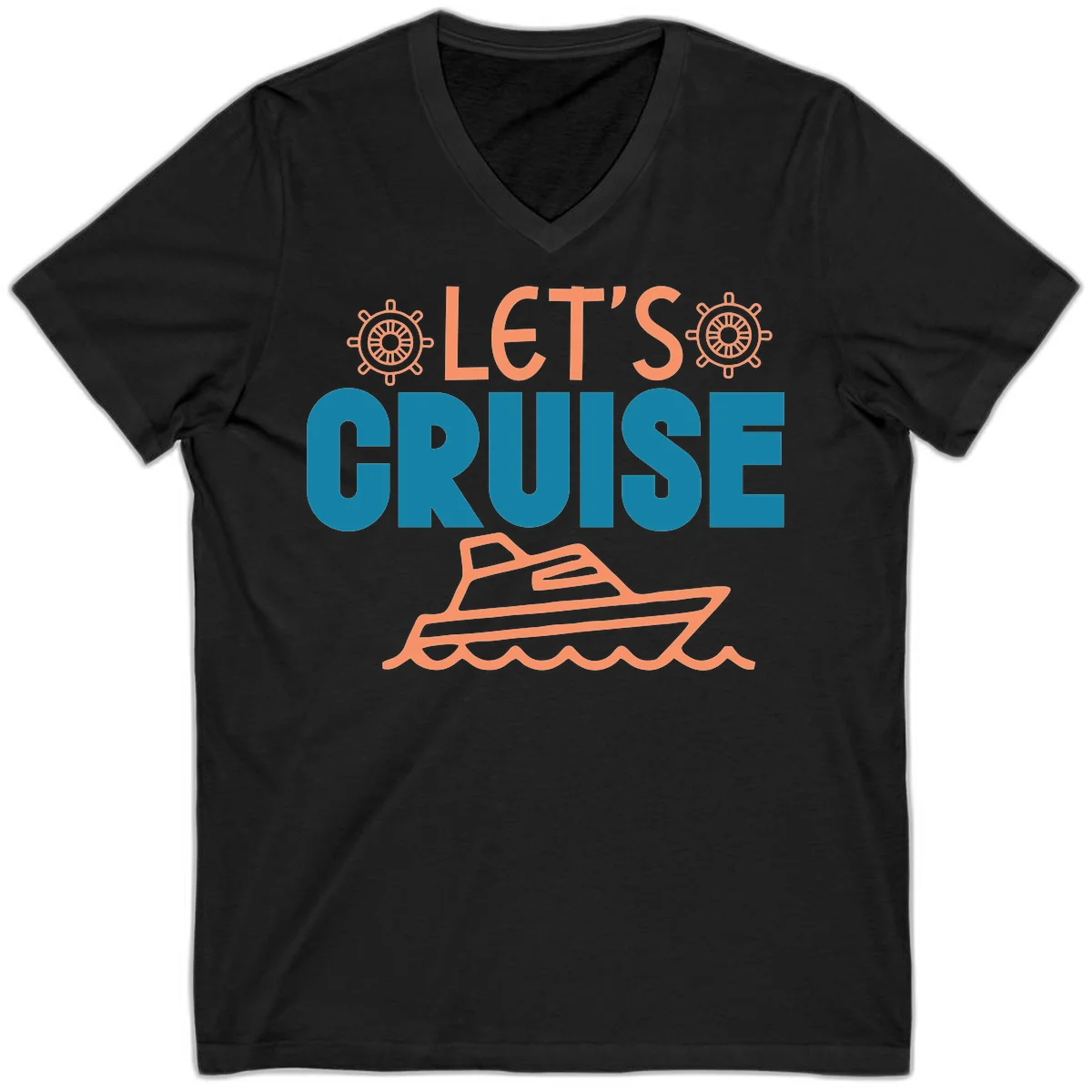 Let's Cruise Nautical Yacht Vacation V-Neck in Black