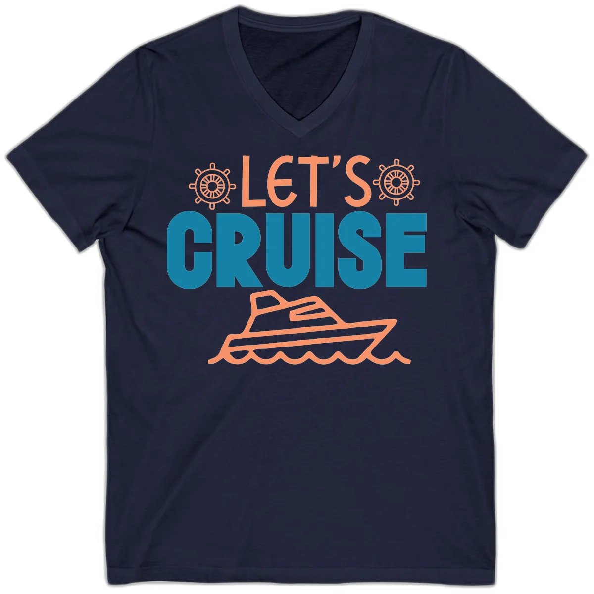 Let's Cruise Nautical Yacht Vacation V-Neck in Navy