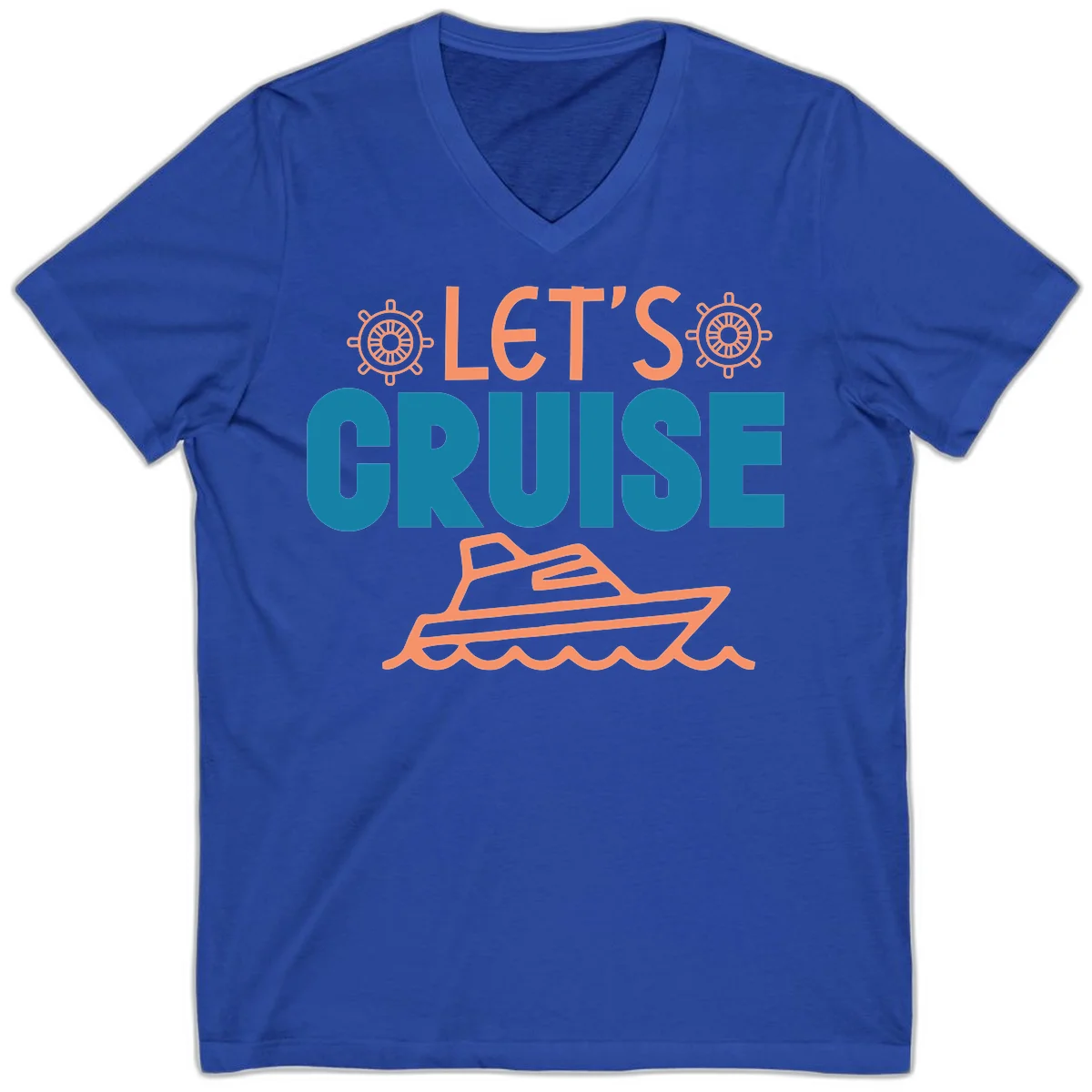 Let's Cruise Nautical Yacht Vacation V-Neck in True Royal