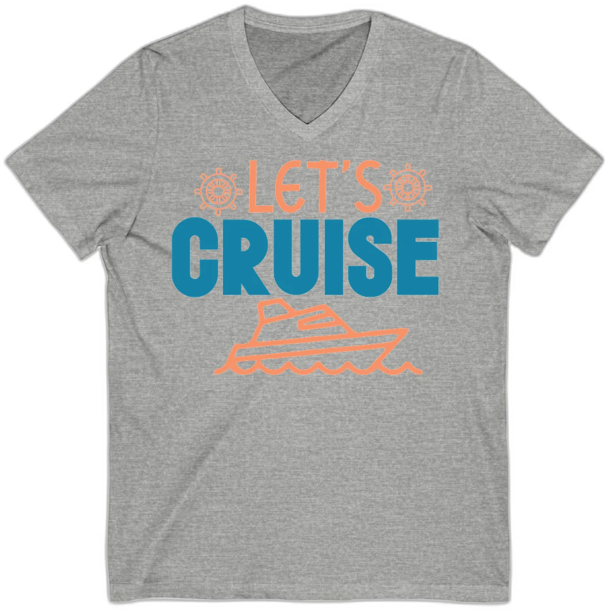 Let's Cruise Nautical Yacht Vacation V-Neck in Athletic Heather