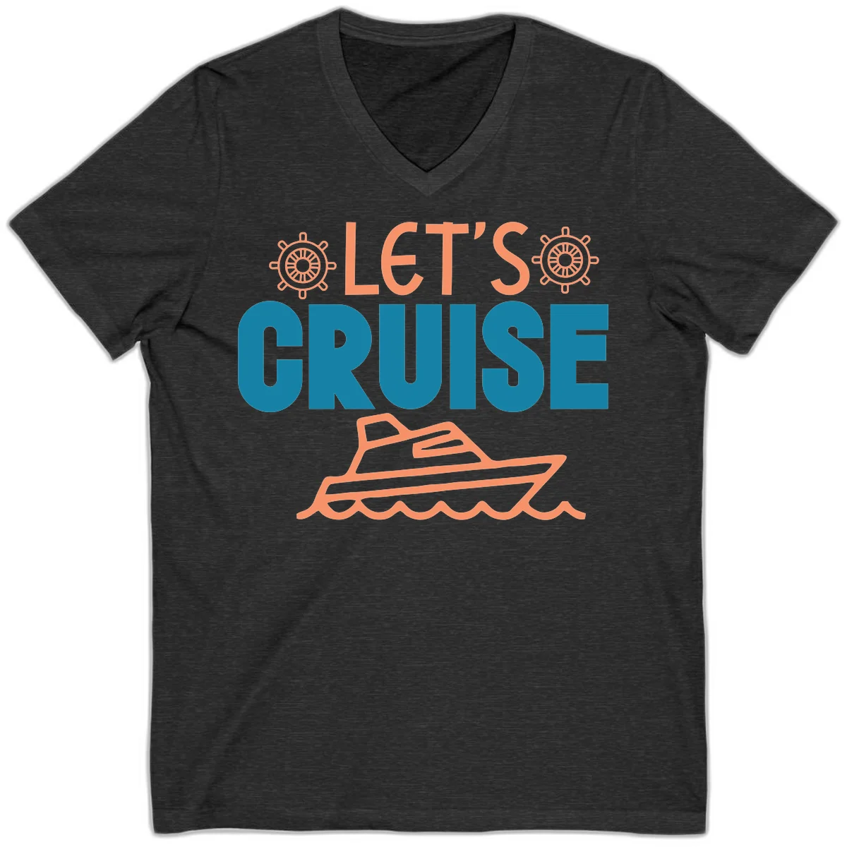 Let's Cruise Nautical Yacht Vacation V-Neck in Dark Grey Heather