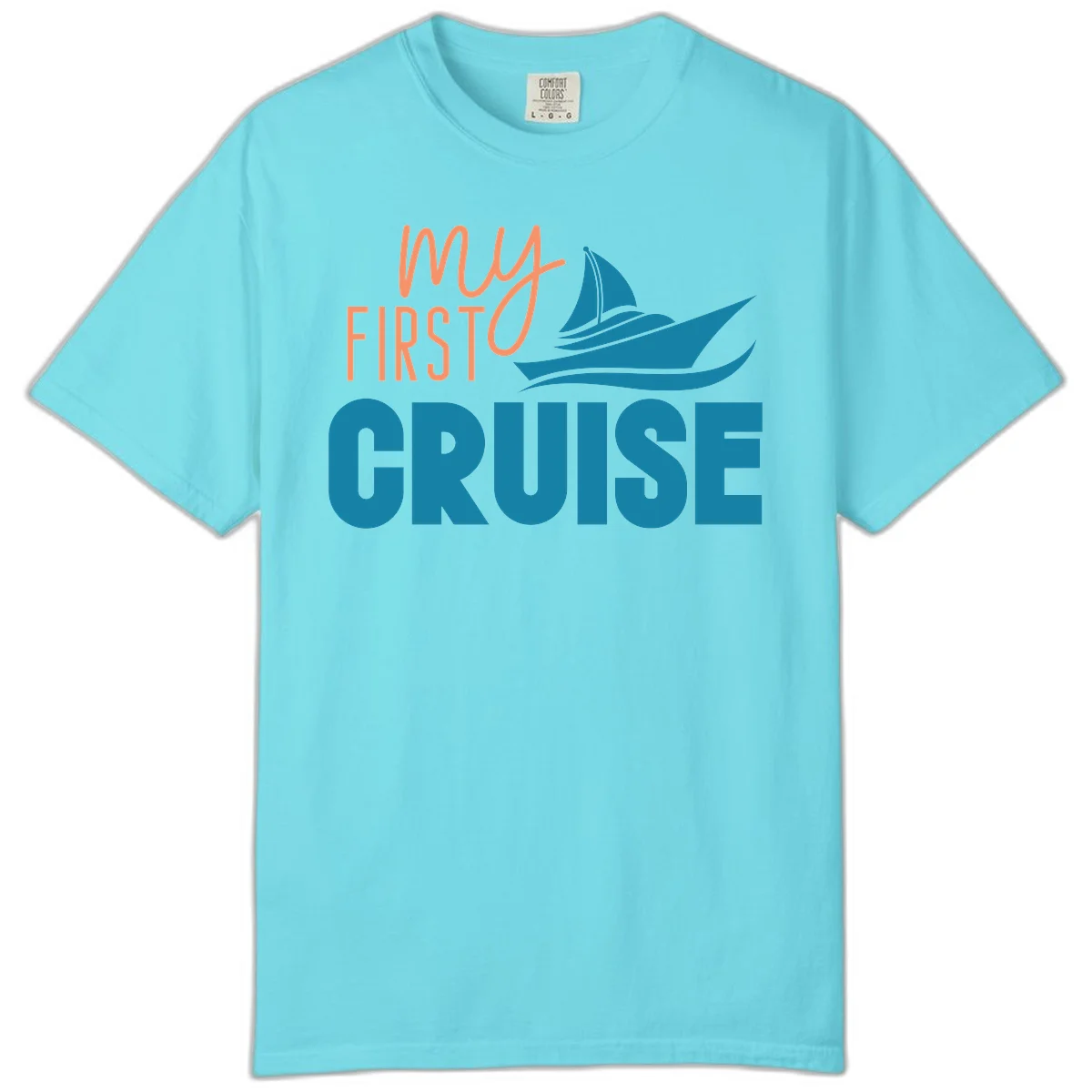 My First Cruise Comfort Color Tee for First-Timers in Lagoon Blue